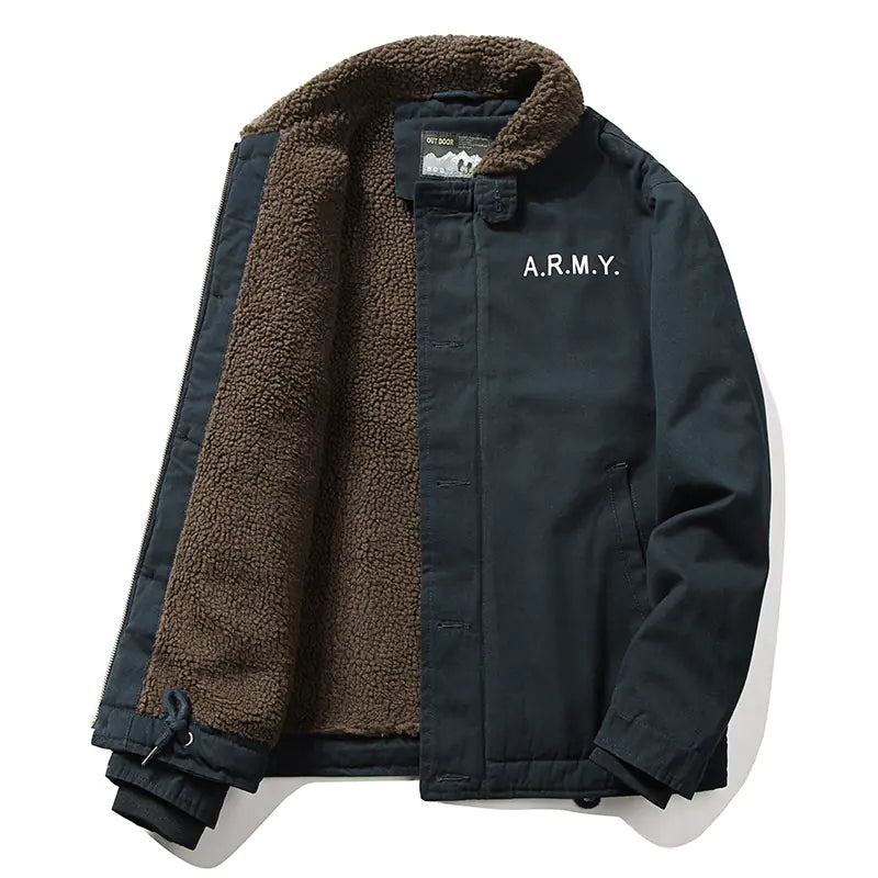 Winter Thickened Fur Collar Fleece Pilot Jacket for Men