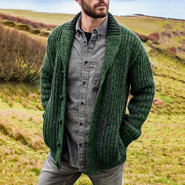 Men's Solid Color Long Sleeve Knit Cardigan Sweater