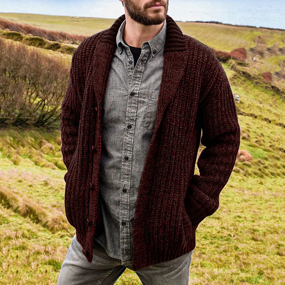 Men's Solid Color Long Sleeve Knit Cardigan Sweater