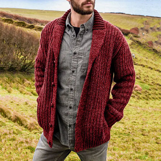 Men's Solid Color Long Sleeve Knit Cardigan Sweater