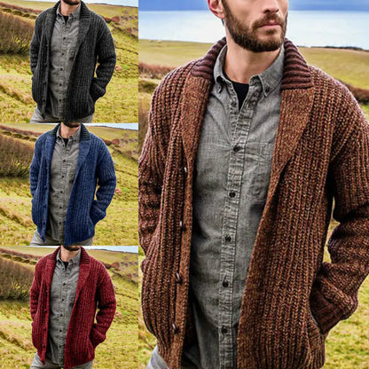 Men's Solid Color Long Sleeve Knit Cardigan Sweater