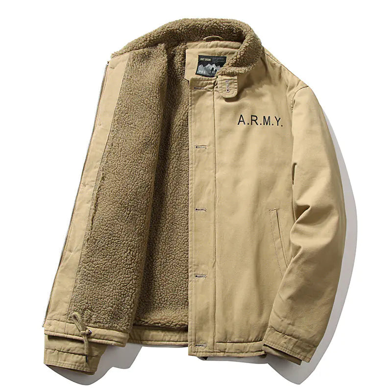 Winter Thickened Fur Collar Fleece Pilot Jacket for Men