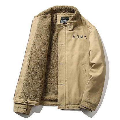 Winter Thickened Fur Collar Fleece Pilot Jacket for Men