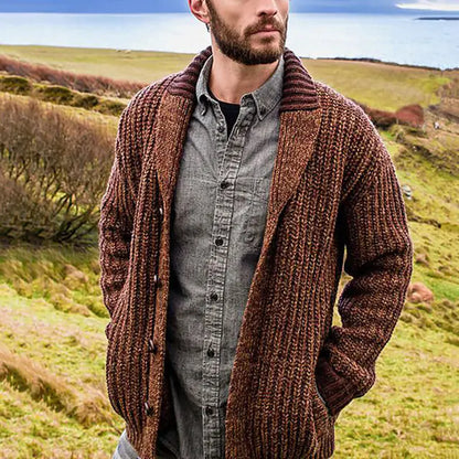 Men's Solid Color Long Sleeve Knit Cardigan Sweater