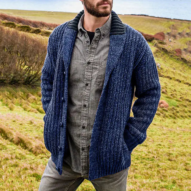 Men's Solid Color Long Sleeve Knit Cardigan Sweater